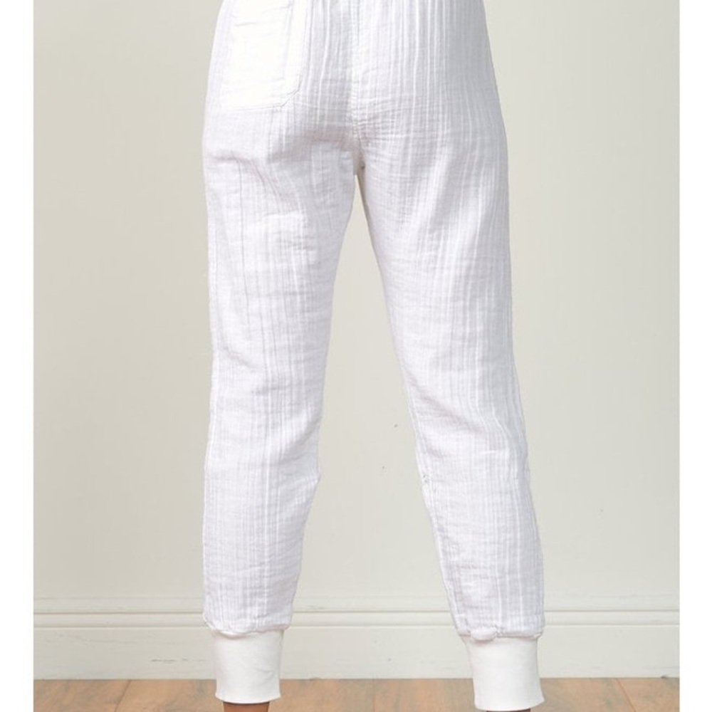 NWT Elan Jogger white 100% COTTON gauze pockets light weight tie waist lounge M